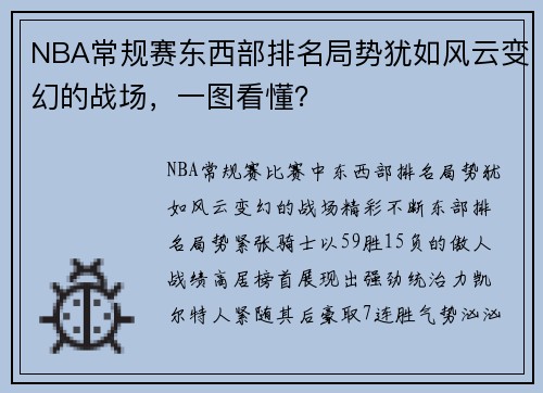 NBA常规赛东西部排名局势犹如风云变幻的战场，一图看懂？
