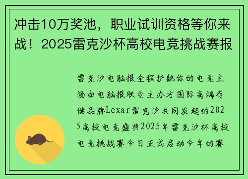 冲击10万奖池，职业试训资格等你来战！2025雷克沙杯高校电竞挑战赛报名开启